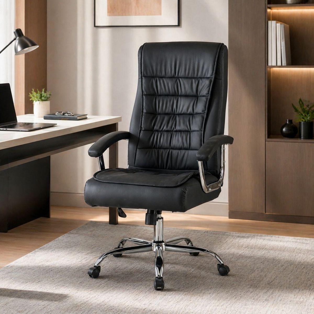 Silla Ejecutiva Magnus Negra con Respaldo Alto Acolchado, Ruedas y Base Cromada para Oficina-2