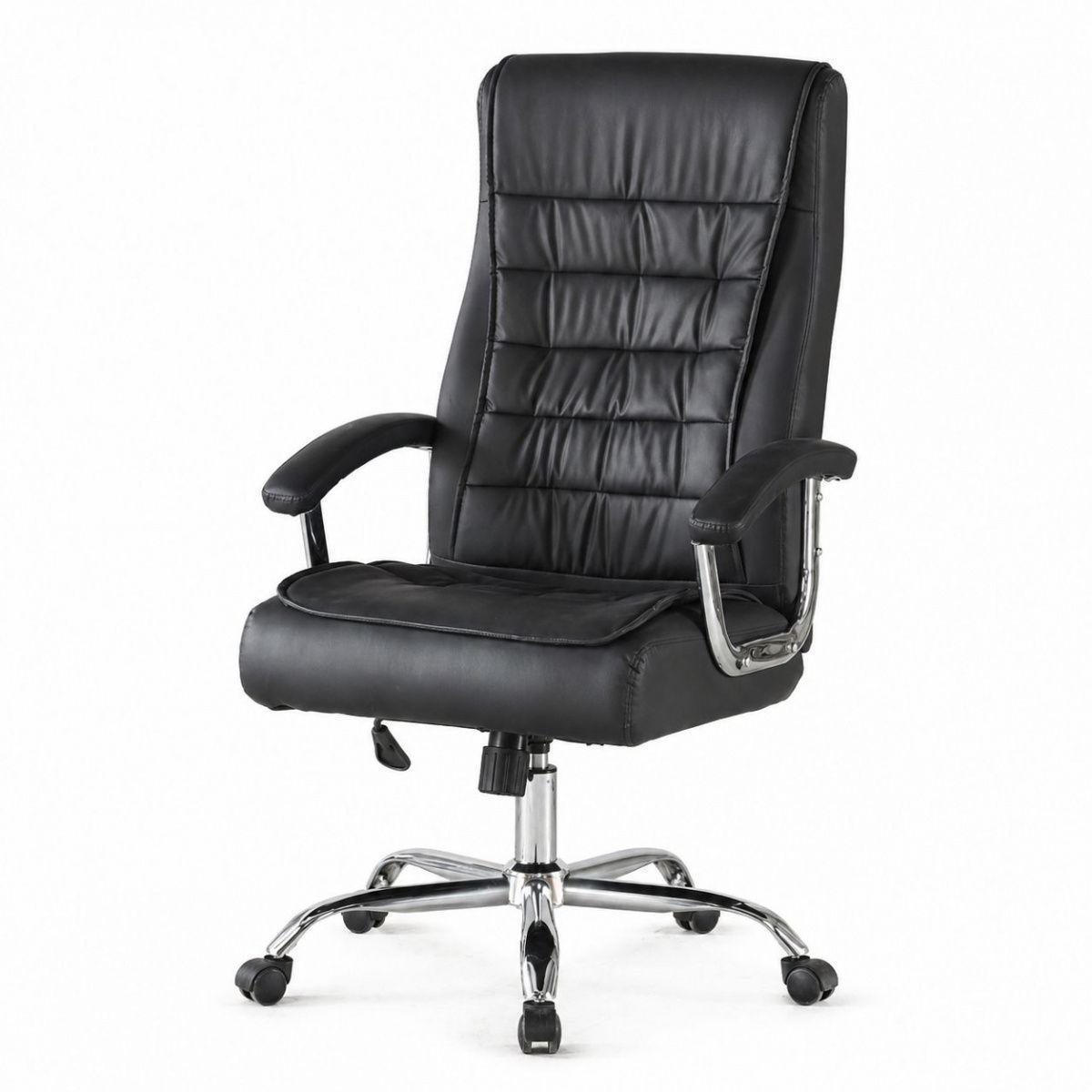 Silla Ejecutiva Magnus Negra con Respaldo Alto Acolchado, Ruedas y Base Cromada para Oficina-5