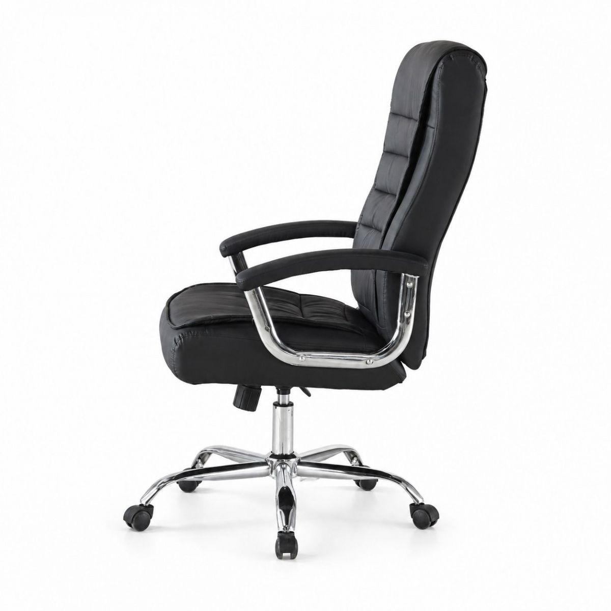 Silla Ejecutiva Magnus Negra con Respaldo Alto Acolchado, Ruedas y Base Cromada para Oficina-6