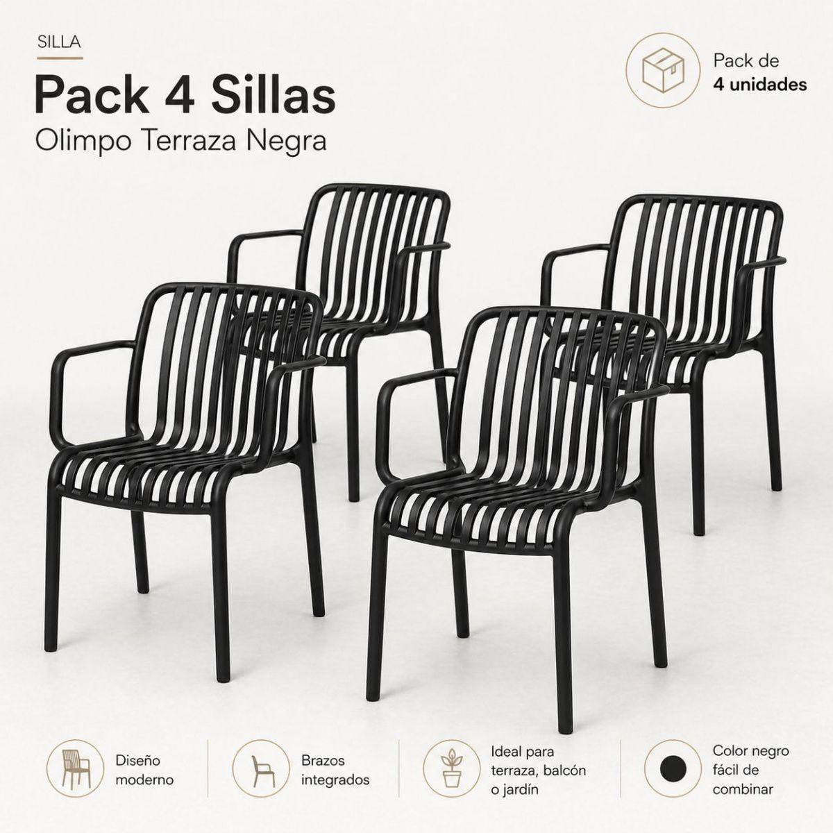 Set 4 Sillas De Terraza Negras Para Jardín Balcón O Quincho-3