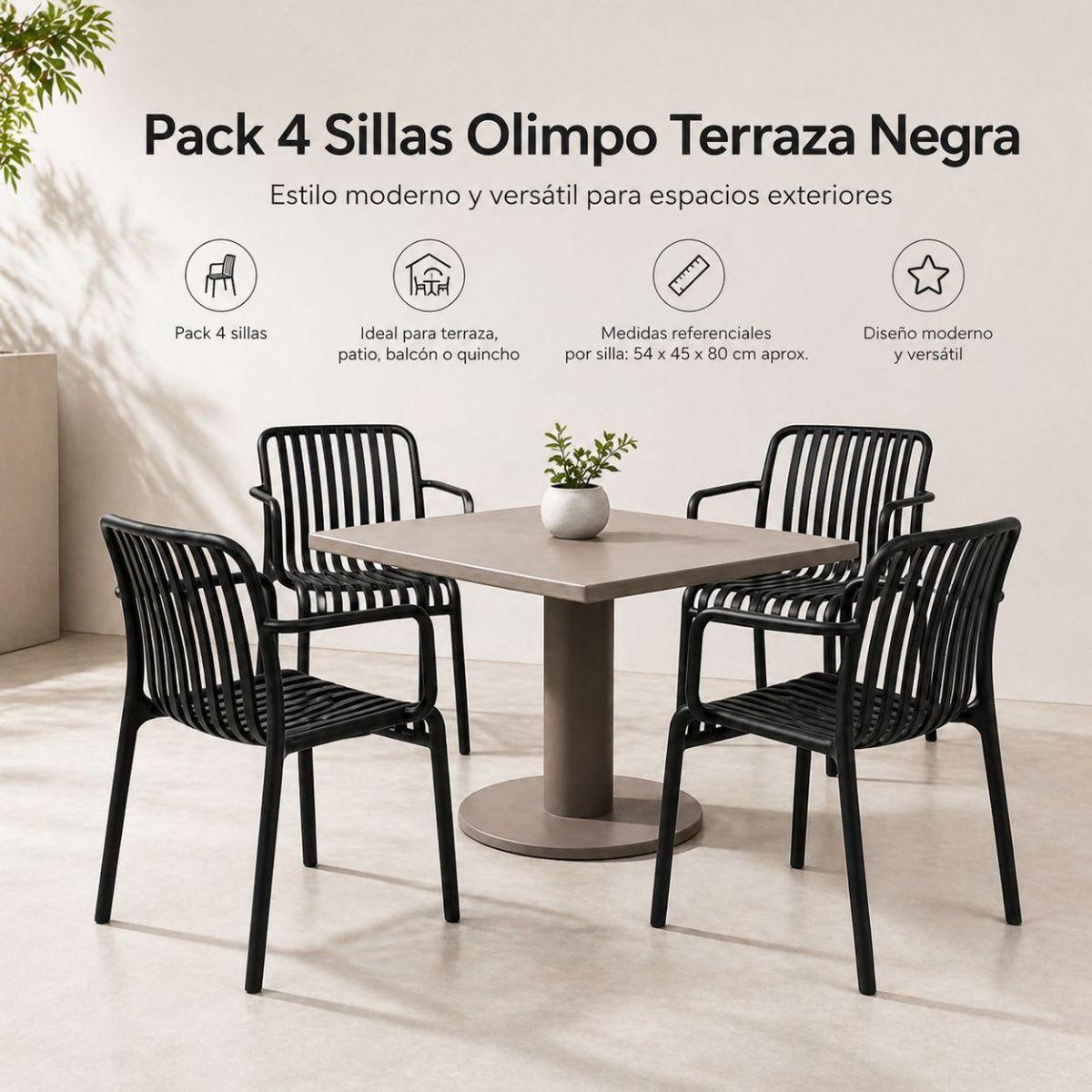 Set 4 Sillas De Terraza Negras Para Jardín Balcón O Quincho-4