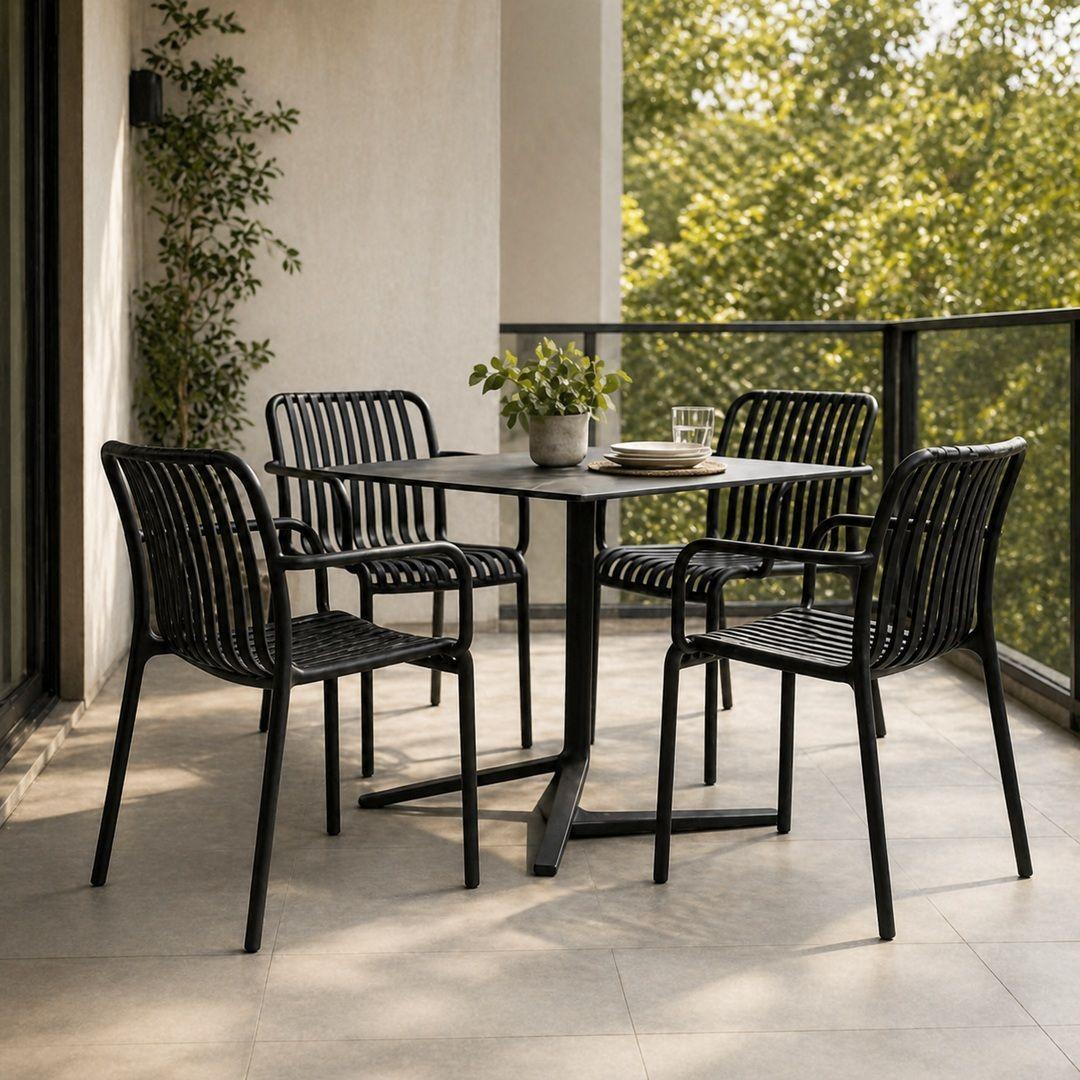 Set 4 Sillas De Terraza Negras Para Jardín Balcón O Quincho-5