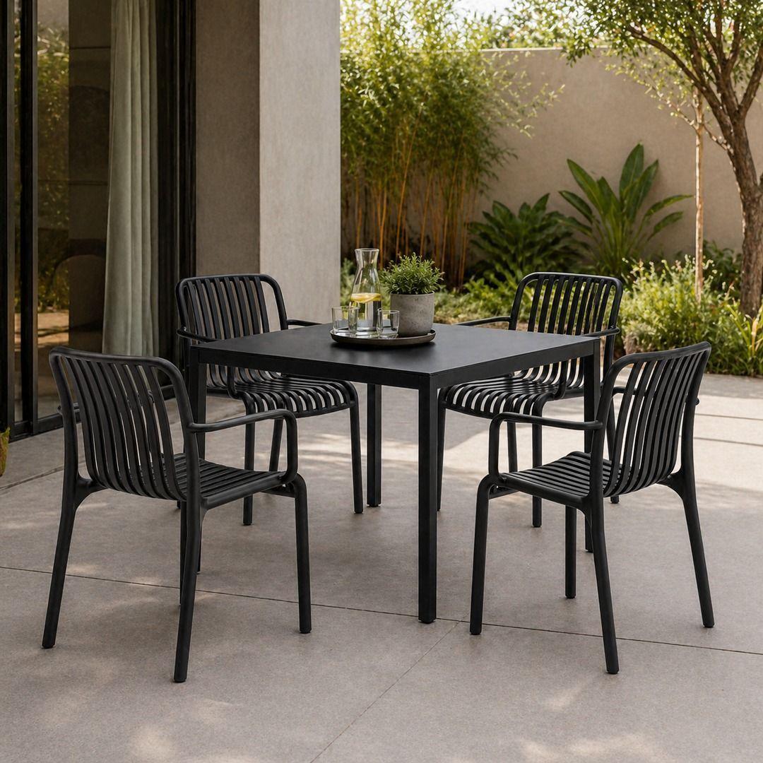 Set 4 Sillas De Terraza Negras Para Jardín Balcón O Quincho-6