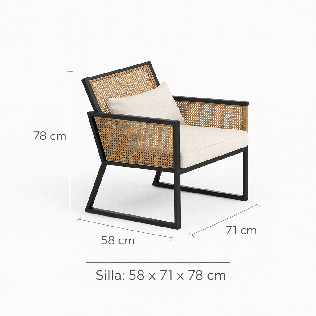 Juego Terraza Beige Sofá + Sillas + con Mesa Vidrio- Completo 4 Piezas-3