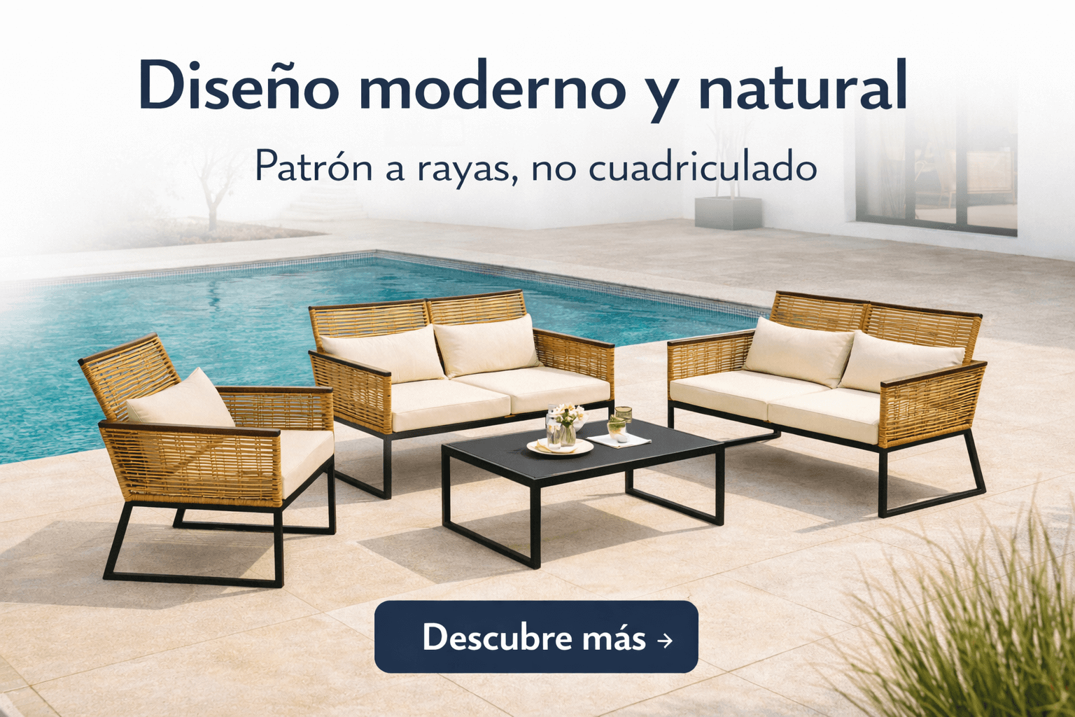 Juego Terraza Beige Sofá + Sillas + con Mesa Vidrio- Completo 4 Piezas-2