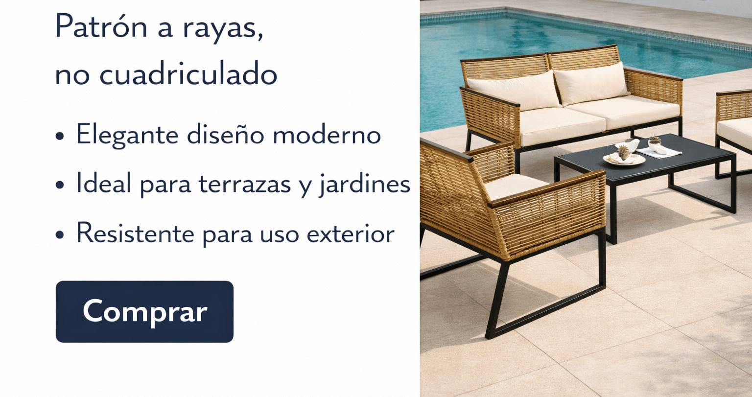 Juego Terraza Beige Sofá + Sillas + con Mesa Vidrio- Completo 4 Piezas-3