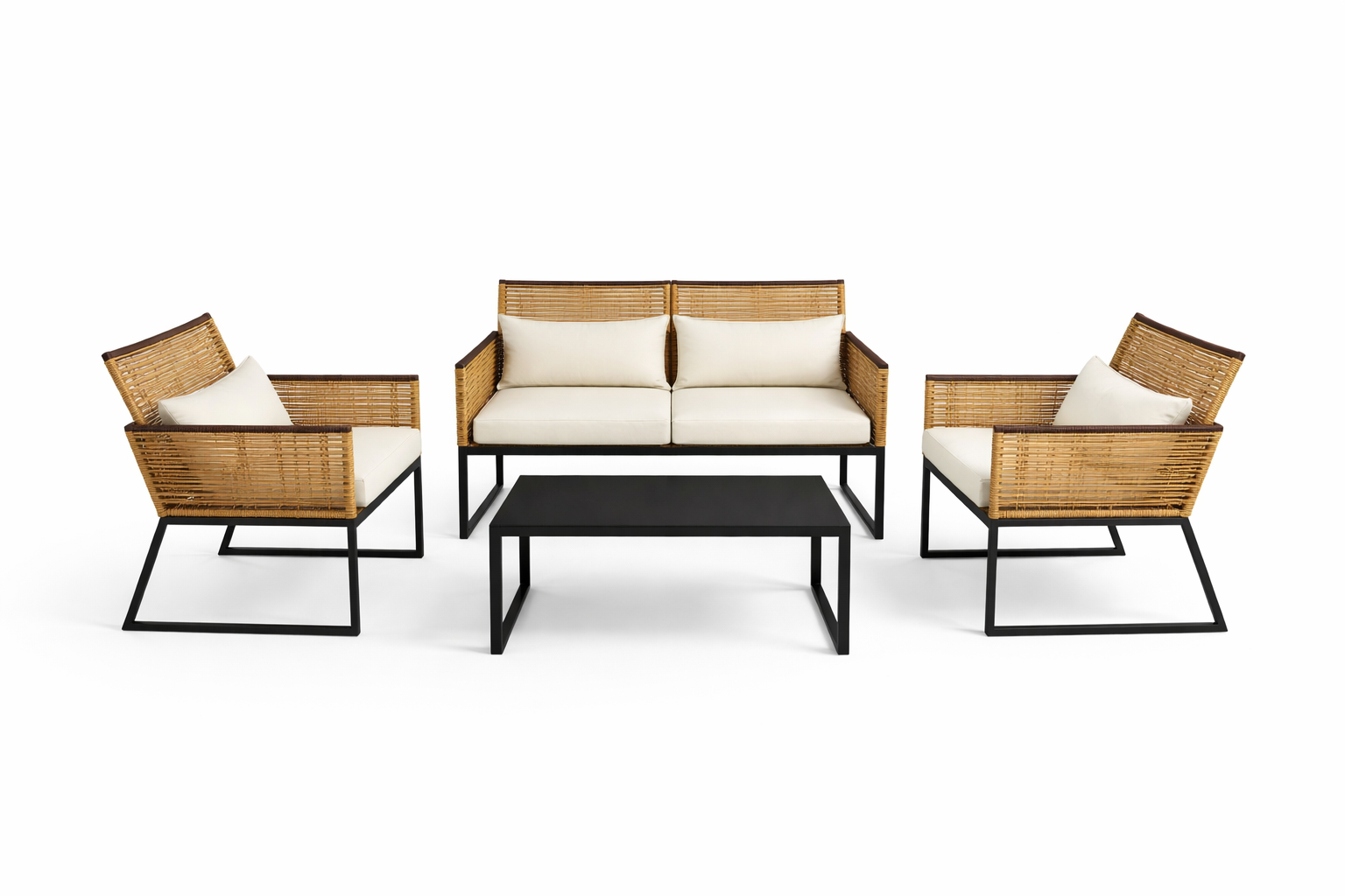 Juego Terraza Beige Sofá + Sillas + con Mesa Vidrio- Completo 4 Piezas-5