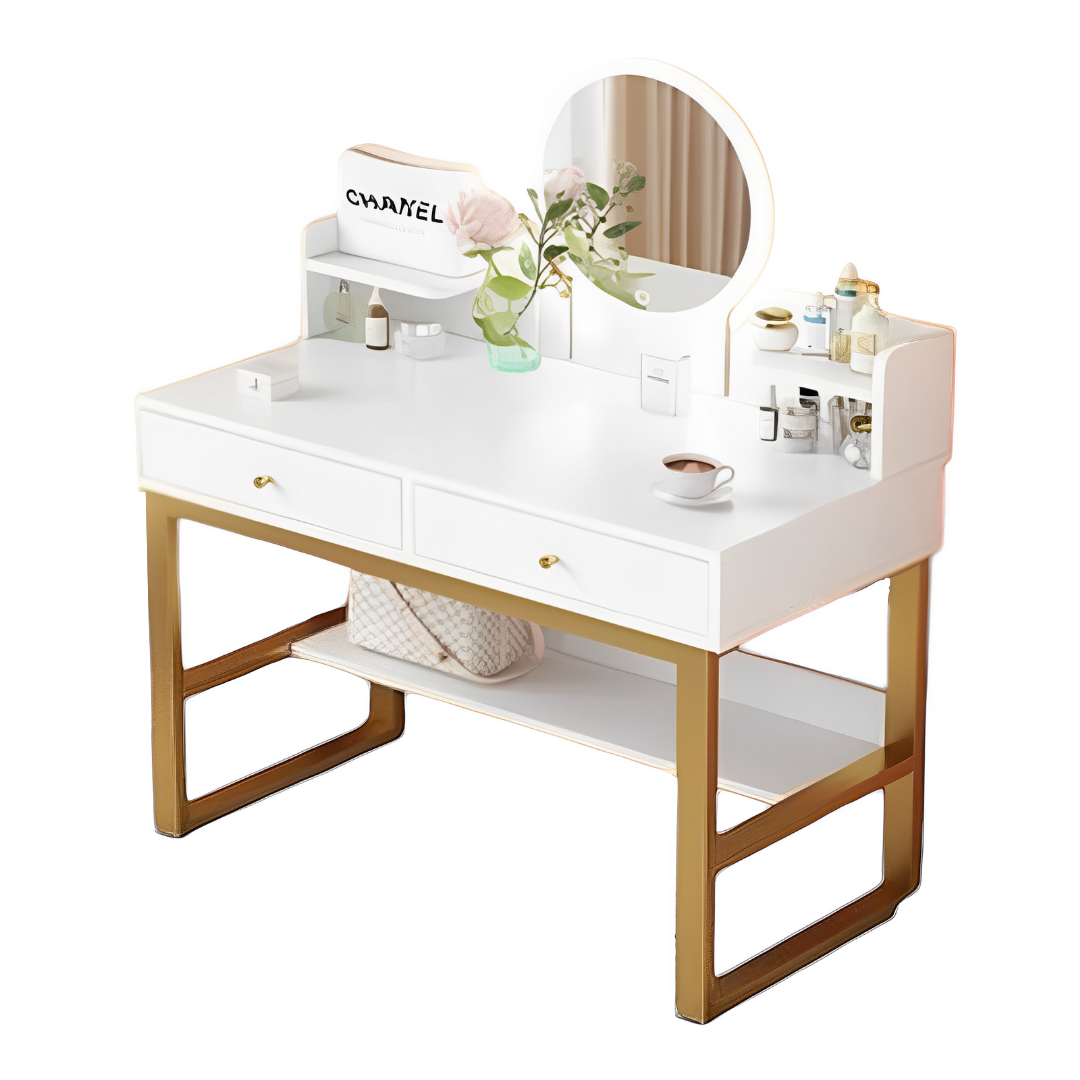 Mueble tocador Golden blanco con luz led 2 cajones-0