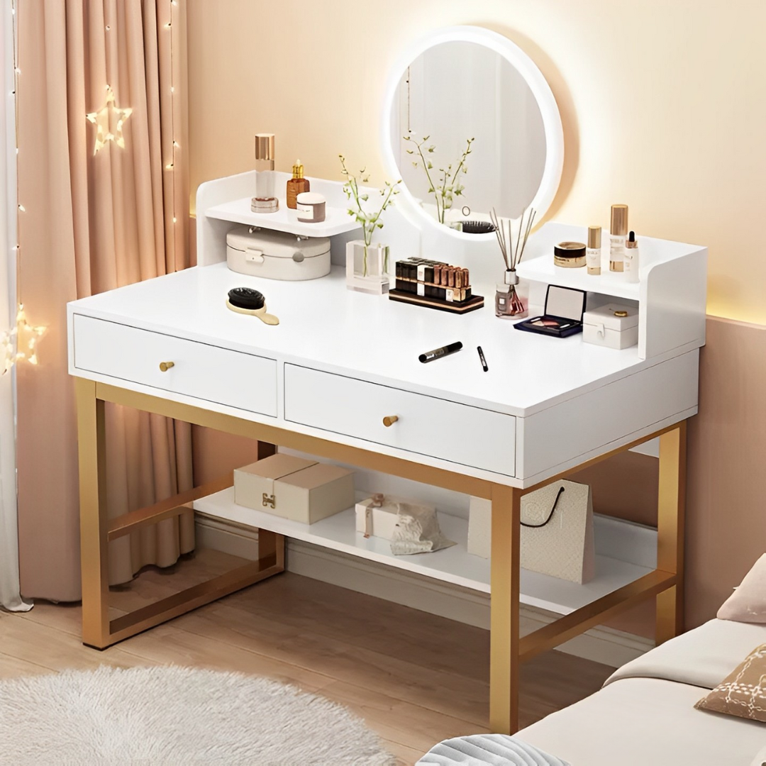 Mueble tocador Golden blanco con luz led 2 cajones-5