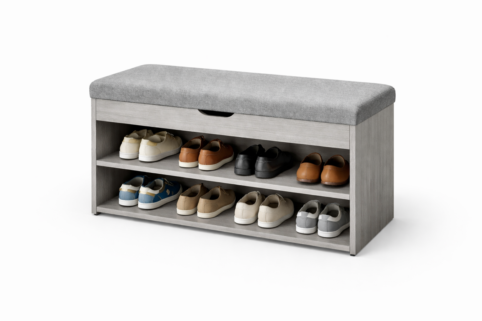 Zapatero con Cojín 2 Niveles Gris – Compacto y Moderno con Asiento Acolchado-2