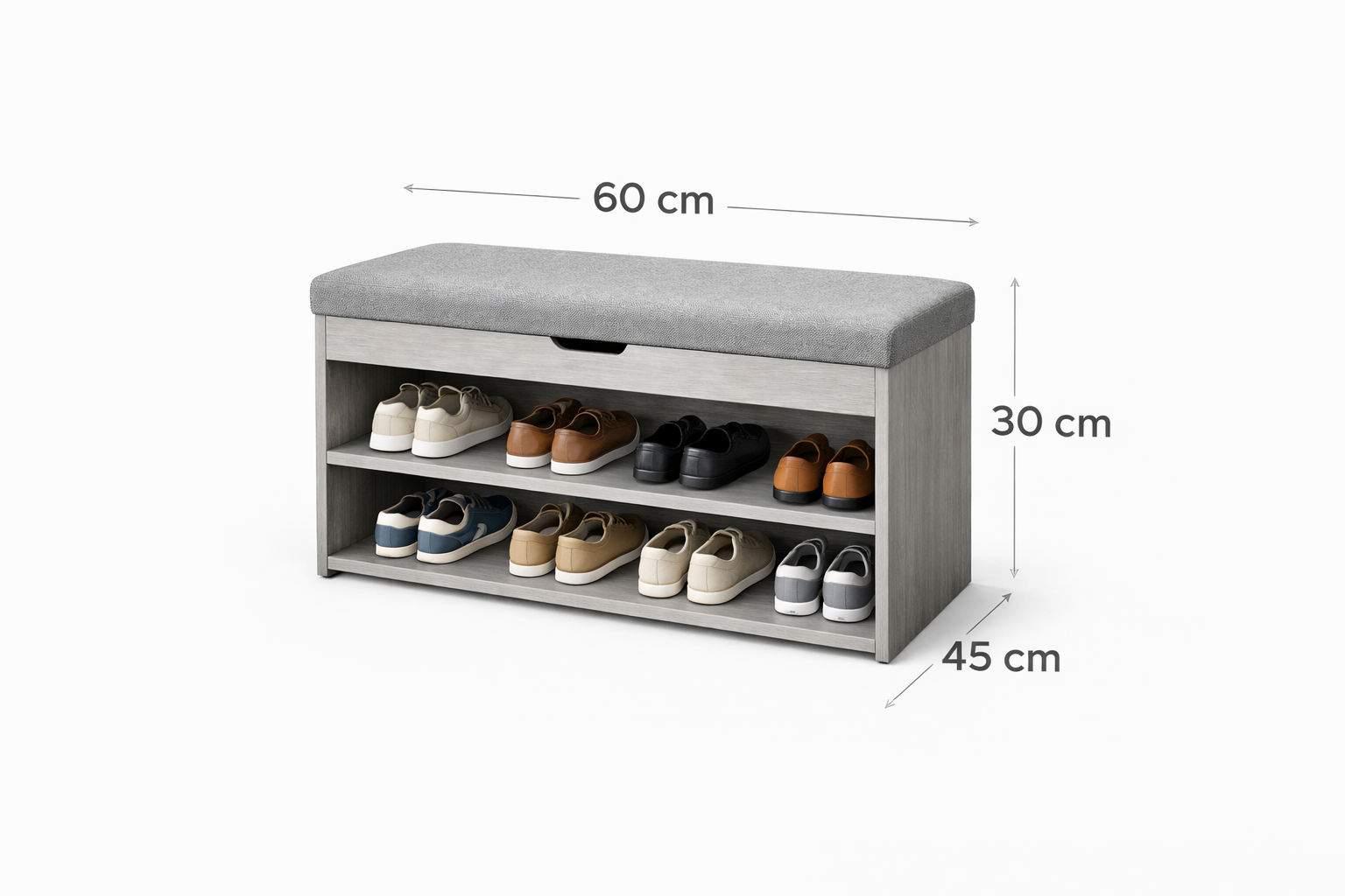 Zapatero con Cojín 2 Niveles Gris – Compacto y Moderno con Asiento Acolchado-4