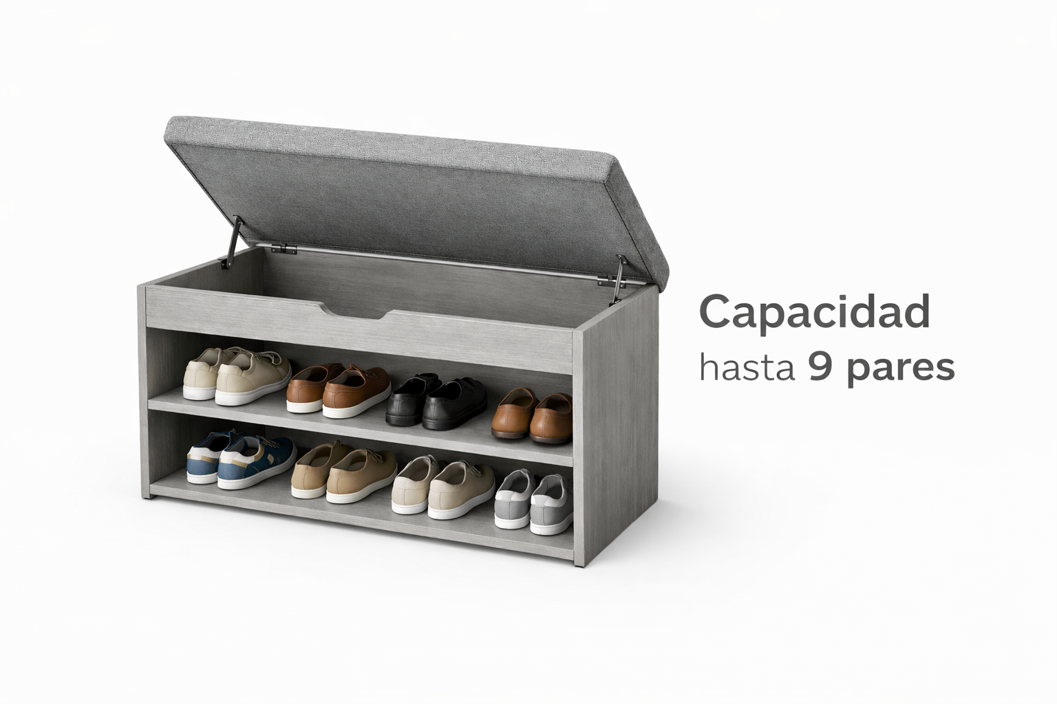 Zapatero con Cojín 2 Niveles Gris – Compacto y Moderno con Asiento Acolchado-6
