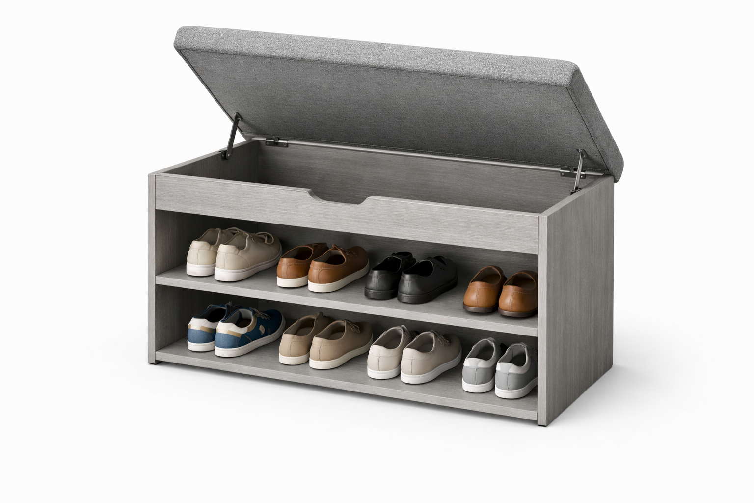 Zapatero con Cojín 2 Niveles Gris – Compacto y Moderno con Asiento Acolchado-7