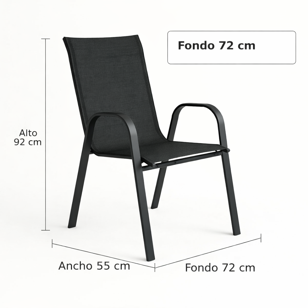 Silla Exterior Patio  Negra Metálica Reforzada Ergonómica-2