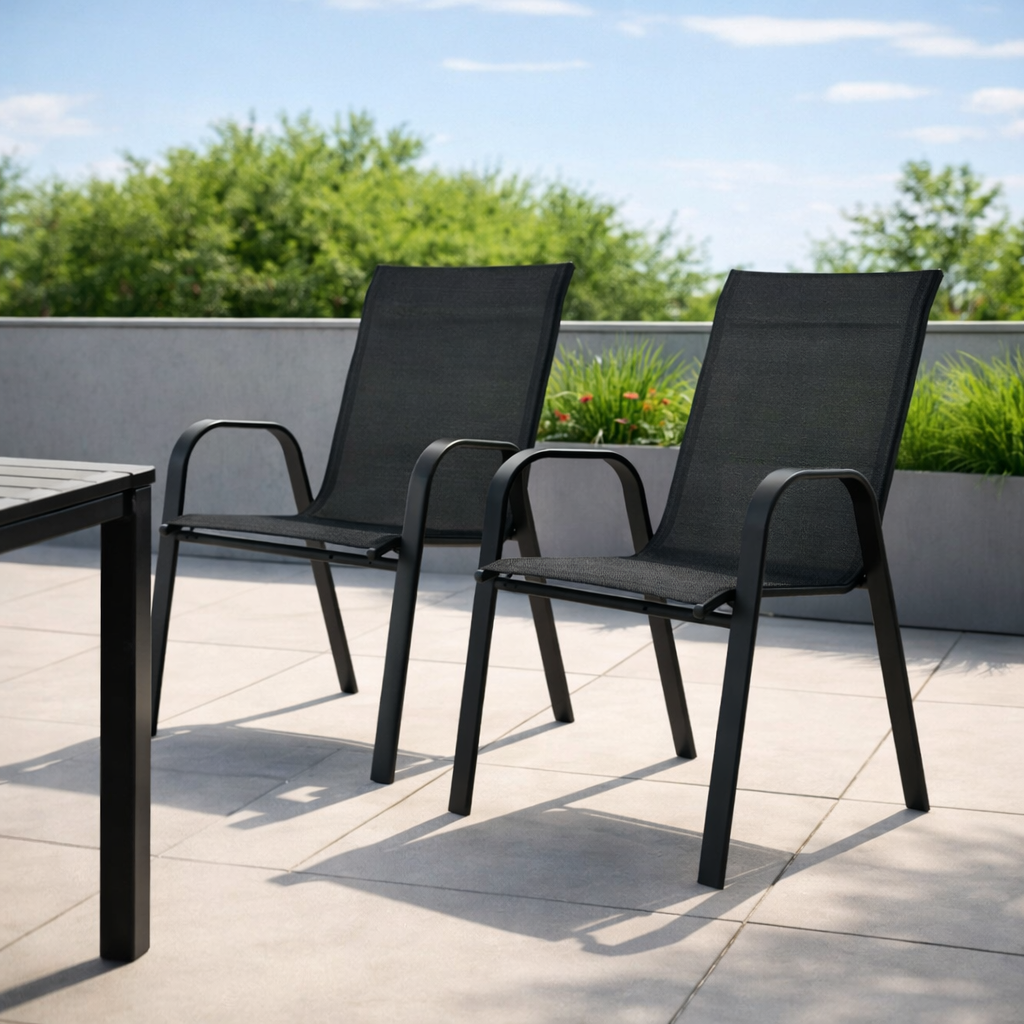 Silla Exterior Patio  Negra Metálica Reforzada Ergonómica-5