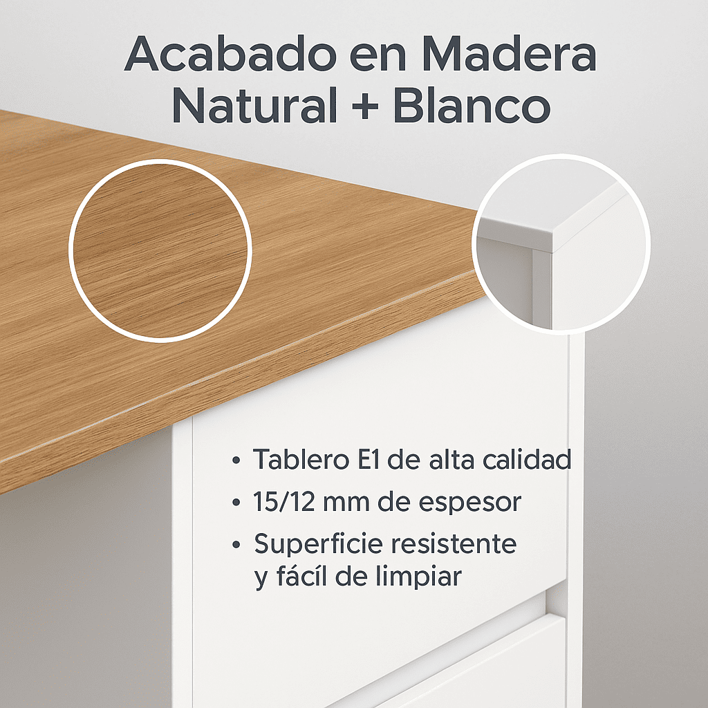 Escritorio Minimalista Blanco 120cm Melamina Resistente Blanco-2