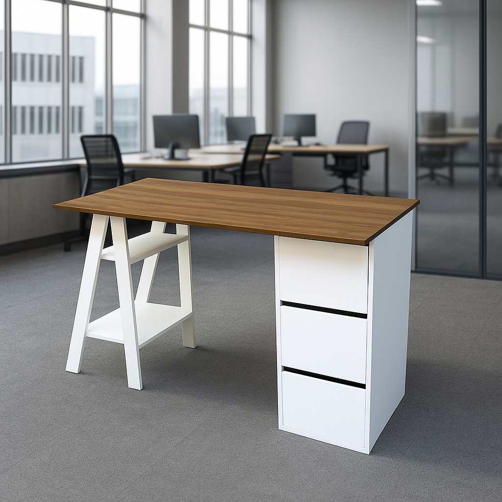 Escritorio Minimalista Blanco 120cm Melamina Resistente Blanco-3