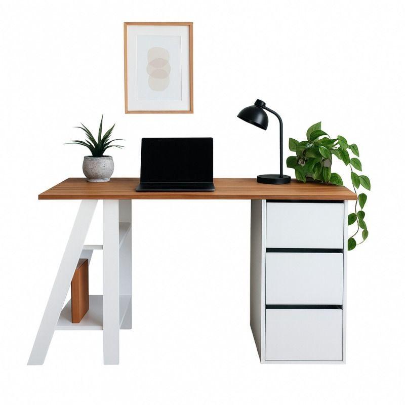 Escritorio Minimalista Blanco 120cm Melamina Resistente Blanco-6