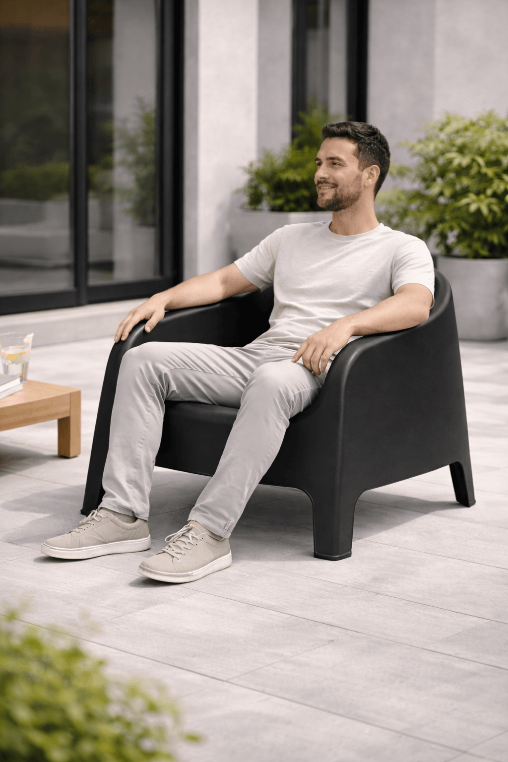 Sillón Individual Exterior Negro 72x65x78 cm Plástico Alta Resistencia-0