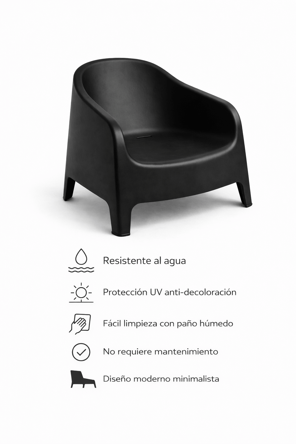 Sillón Individual Exterior Negro 72x65x78 cm Plástico Alta Resistencia-1