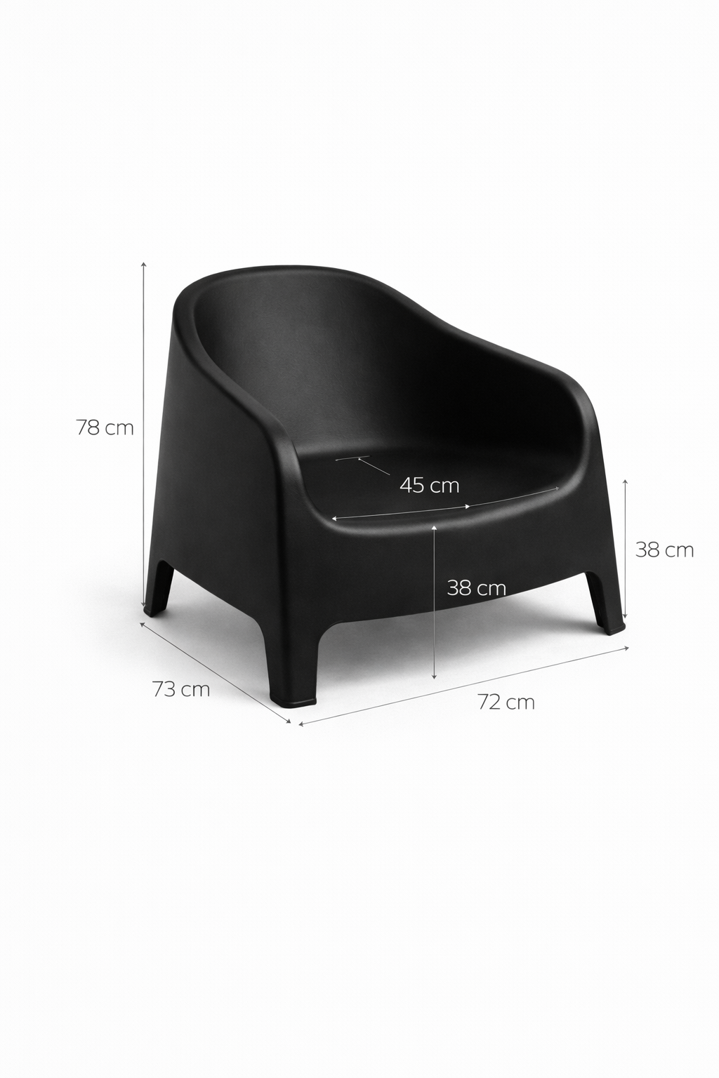 Sillón Individual Exterior Negro 72x65x78 cm Plástico Alta Resistencia-4