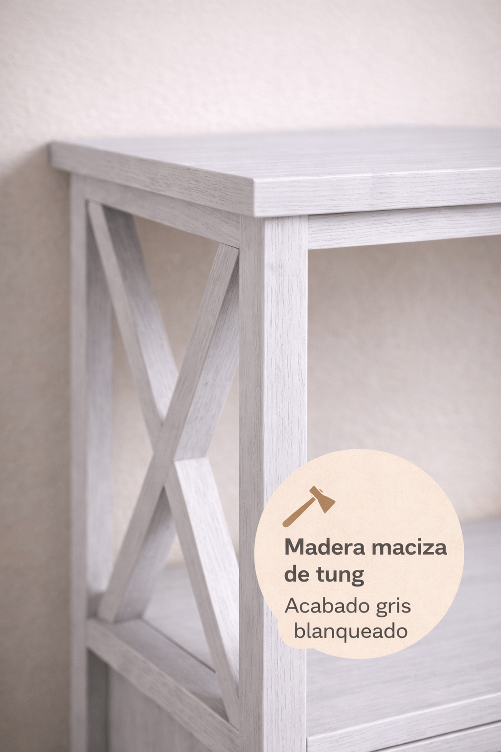 Mueble Auxiliar 2 en 1 Gris Blanqueado con Cajones Librero Integrado 70 cm-3