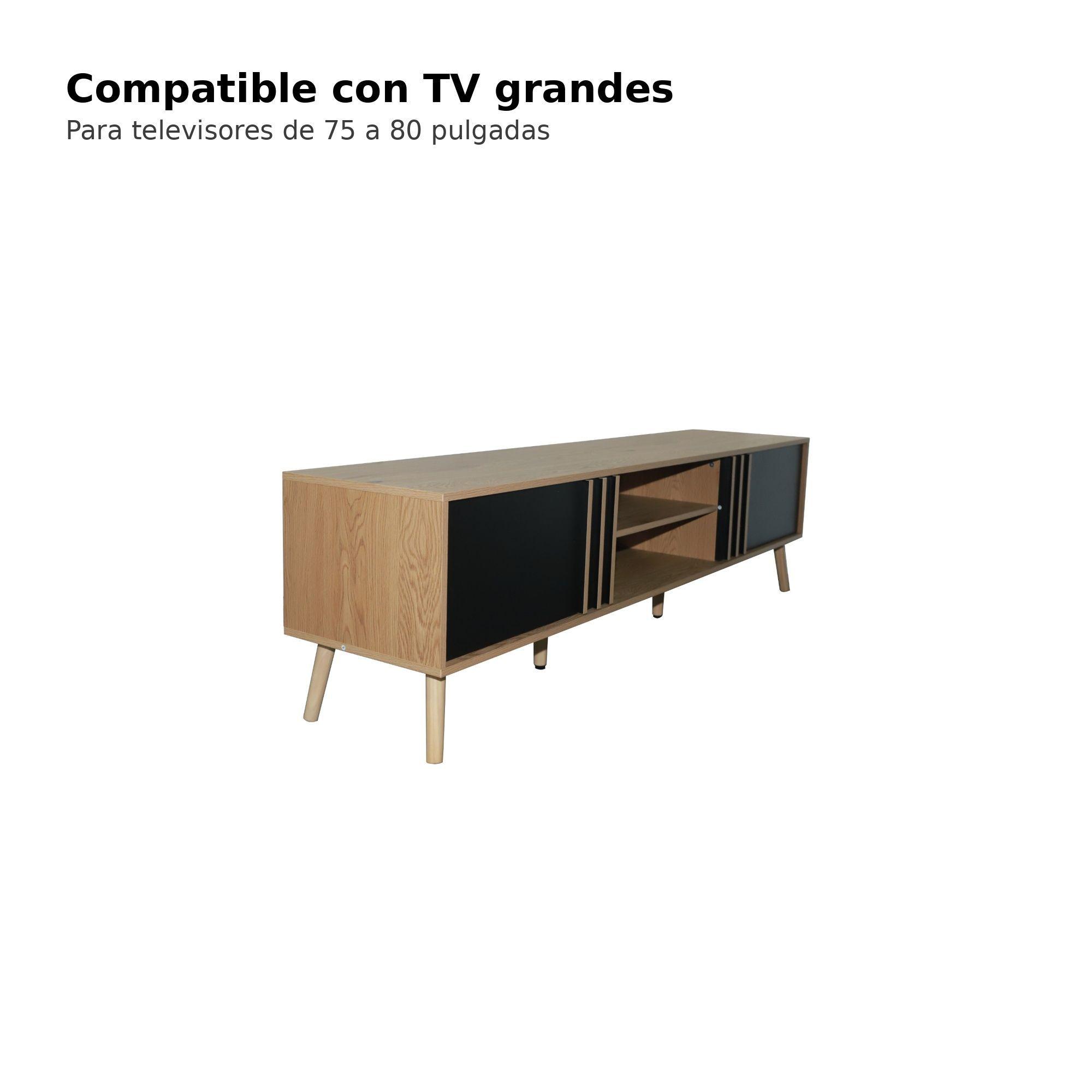 Rack TV Nórdico 180 cm Madera y Negro para TV 75–80”-5