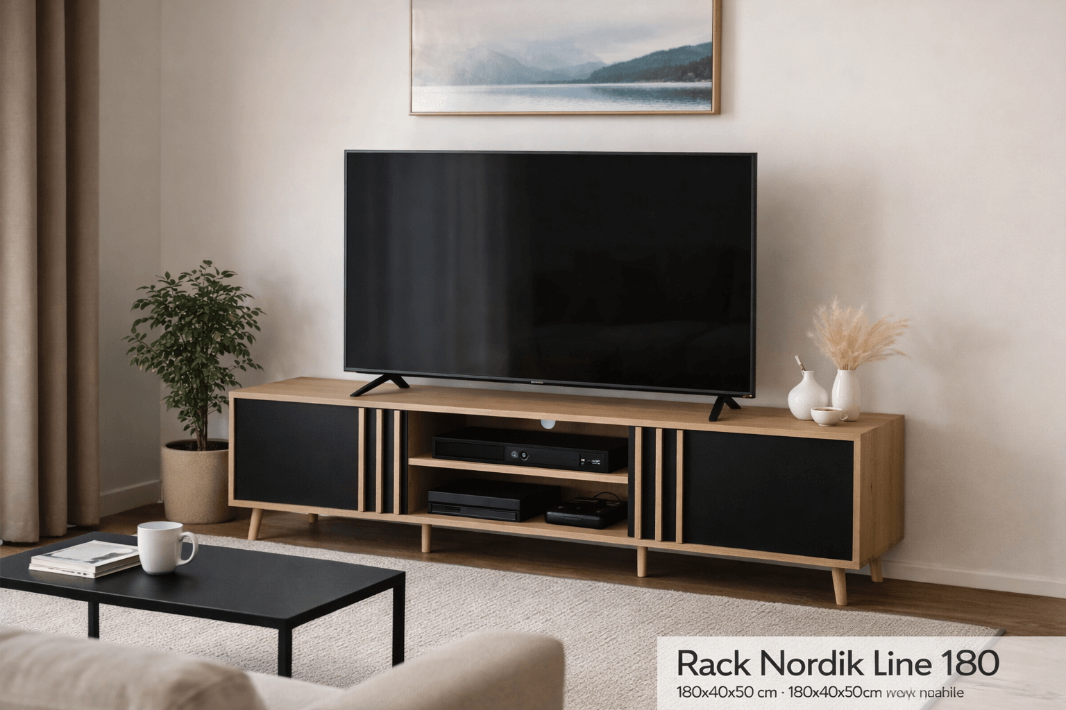 Rack TV Nórdico 180 cm Madera y Negro para TV 75–80”-7