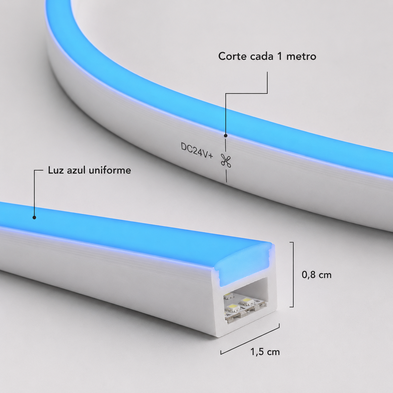 Cinta Neón LED Azul 100 LED/m Corte Cada 1 Metro-2