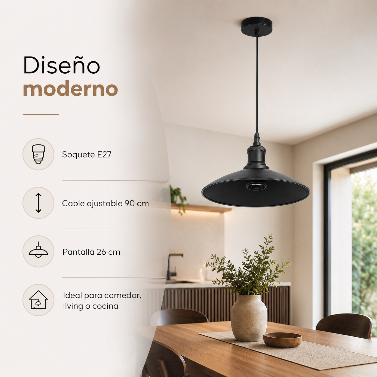Lámpara Colgante Sigis Negra E27 Pantalla 26 cm-4