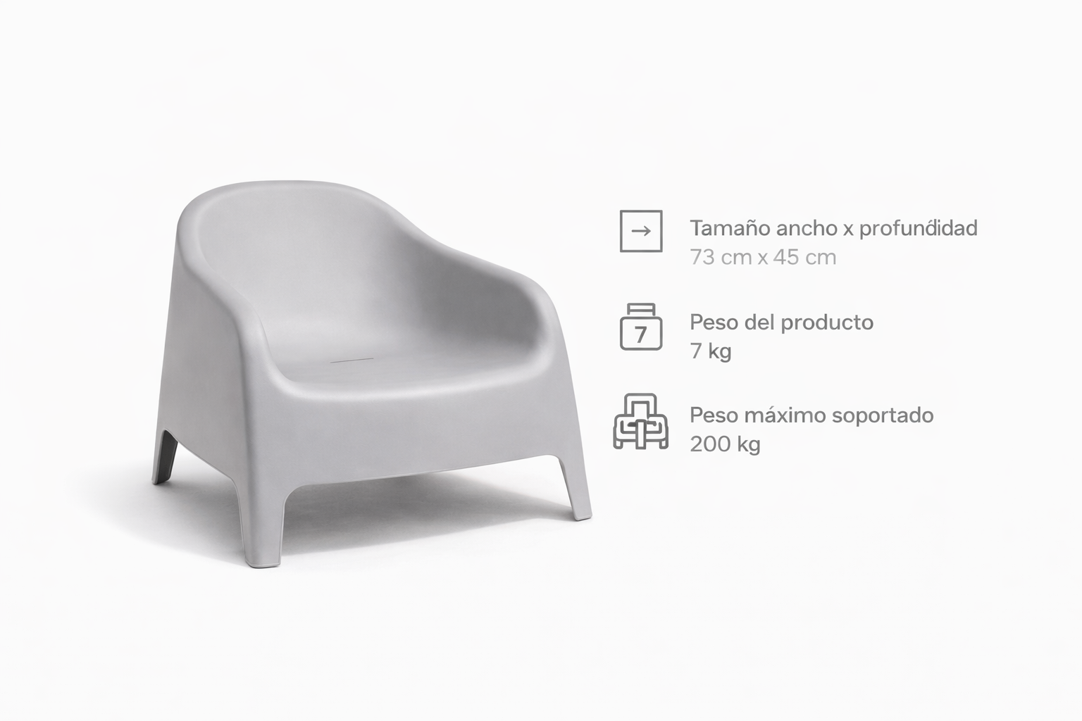 Silla Sillón Exterior Plástico Gris 72x65x78 cm Cómodo y Ergonómico-6