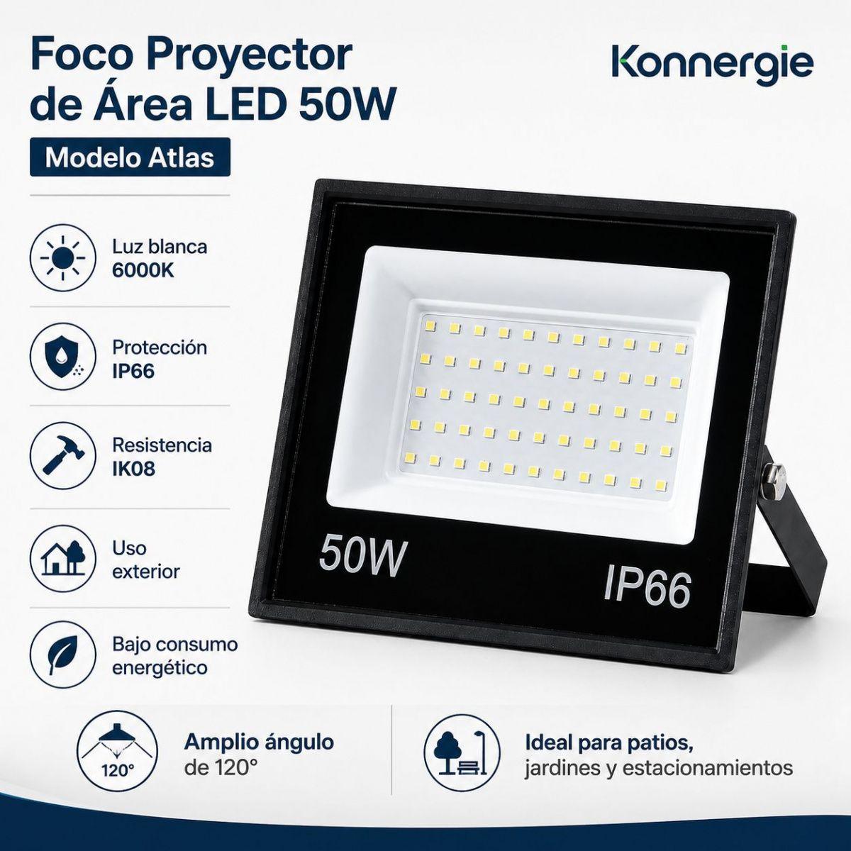 Foco Proyector De Área LED 50W 6000K Atlas IP66 IK08-6