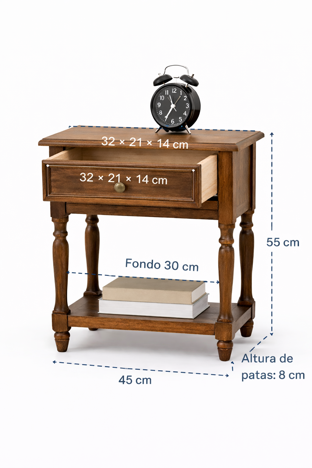 Velador  Madera Maciza 1 Cajón con Repisa 55 cm-2