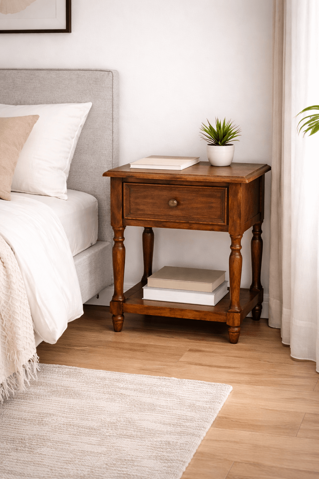 Velador  Madera Maciza 1 Cajón con Repisa 55 cm-4