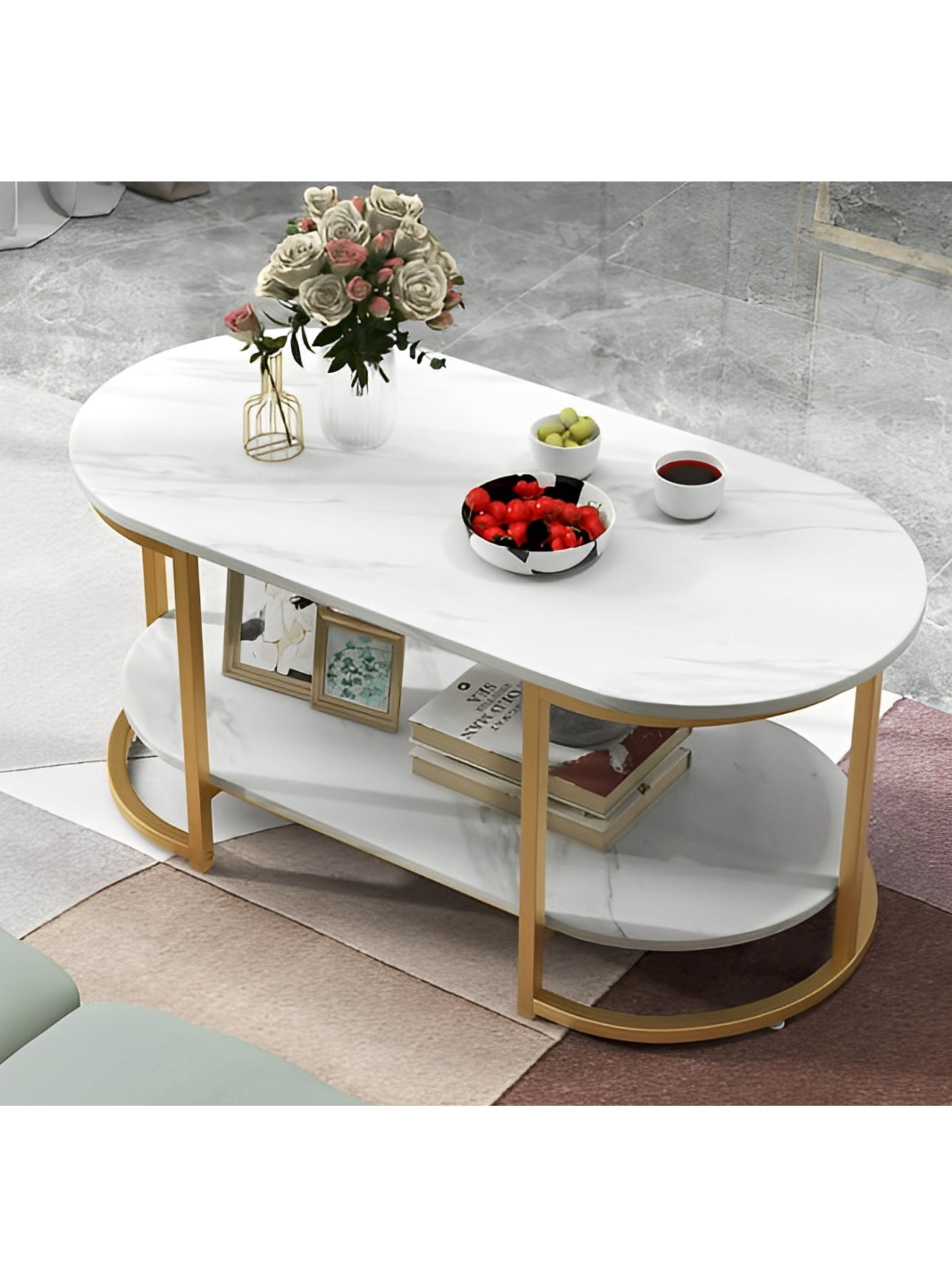 Mesa de Cent Elegance estilo marmol White and golden-4