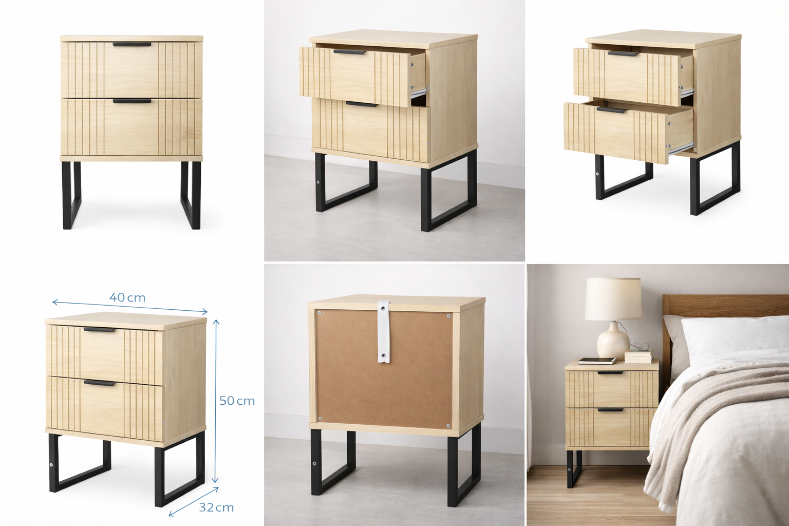 Velador Dormitorio Veluxa Cajones con Rieles Suaves-7