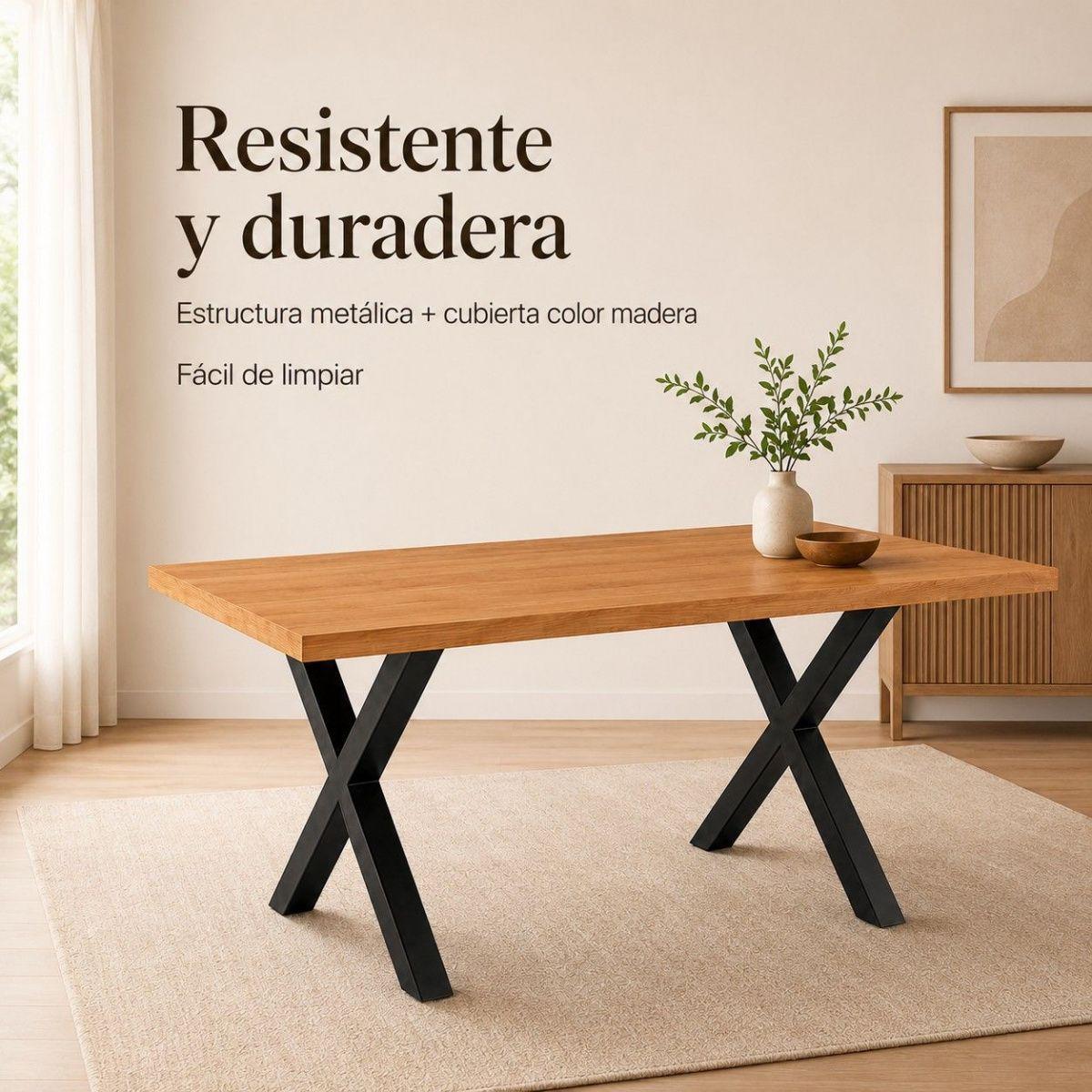 Mesa de Comedor Urban Forge 140x90 Resistente y Duradera Color Madera con Metal Negro-3