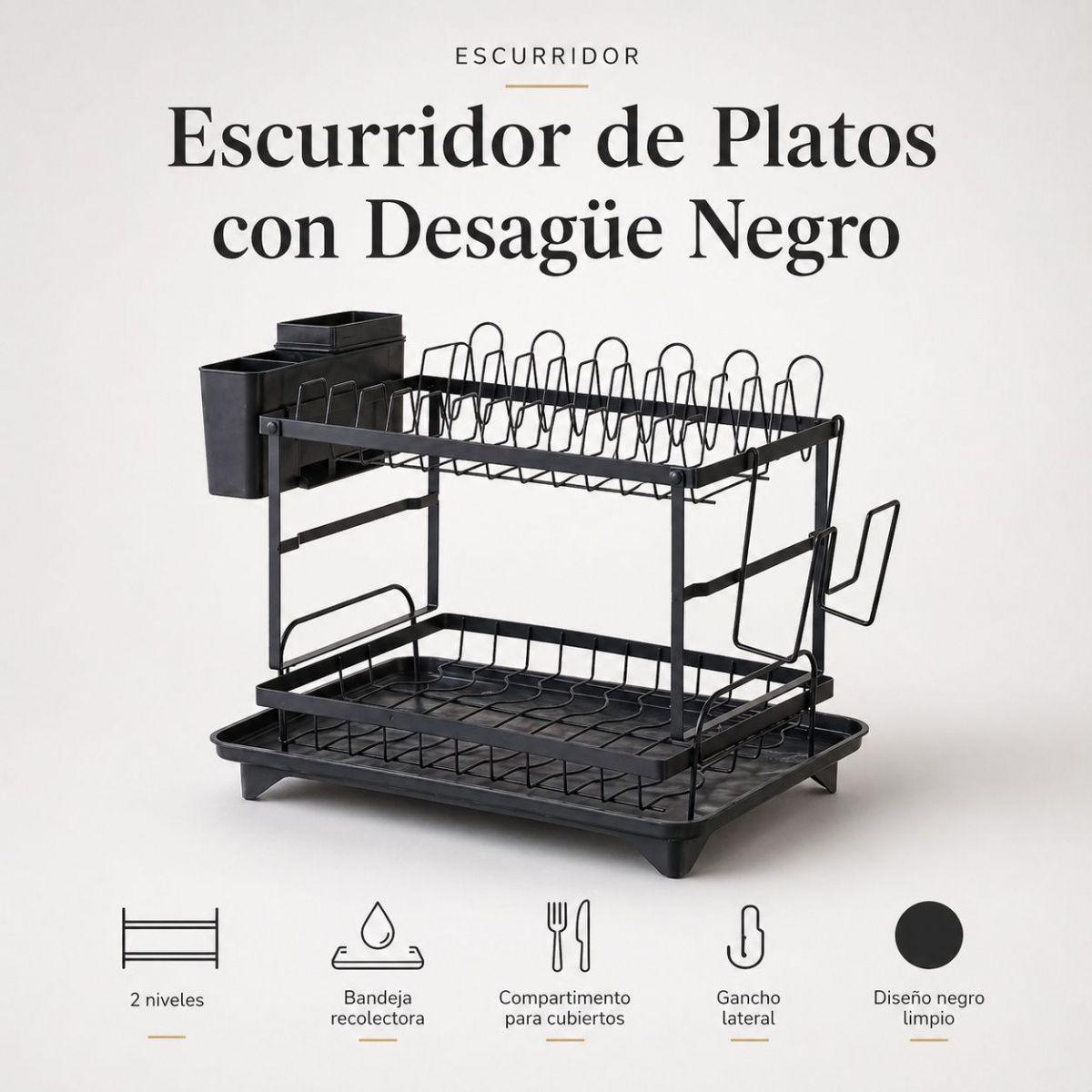 Escurridor De Platos Con Desagüe Para Mesón Más Ordenado-2