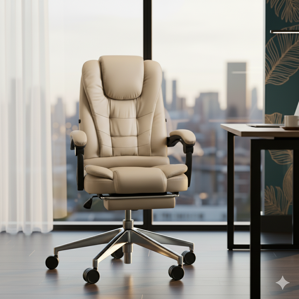 Silla de Escritorio Rey para oficina beige con fusion masajeadora-0
