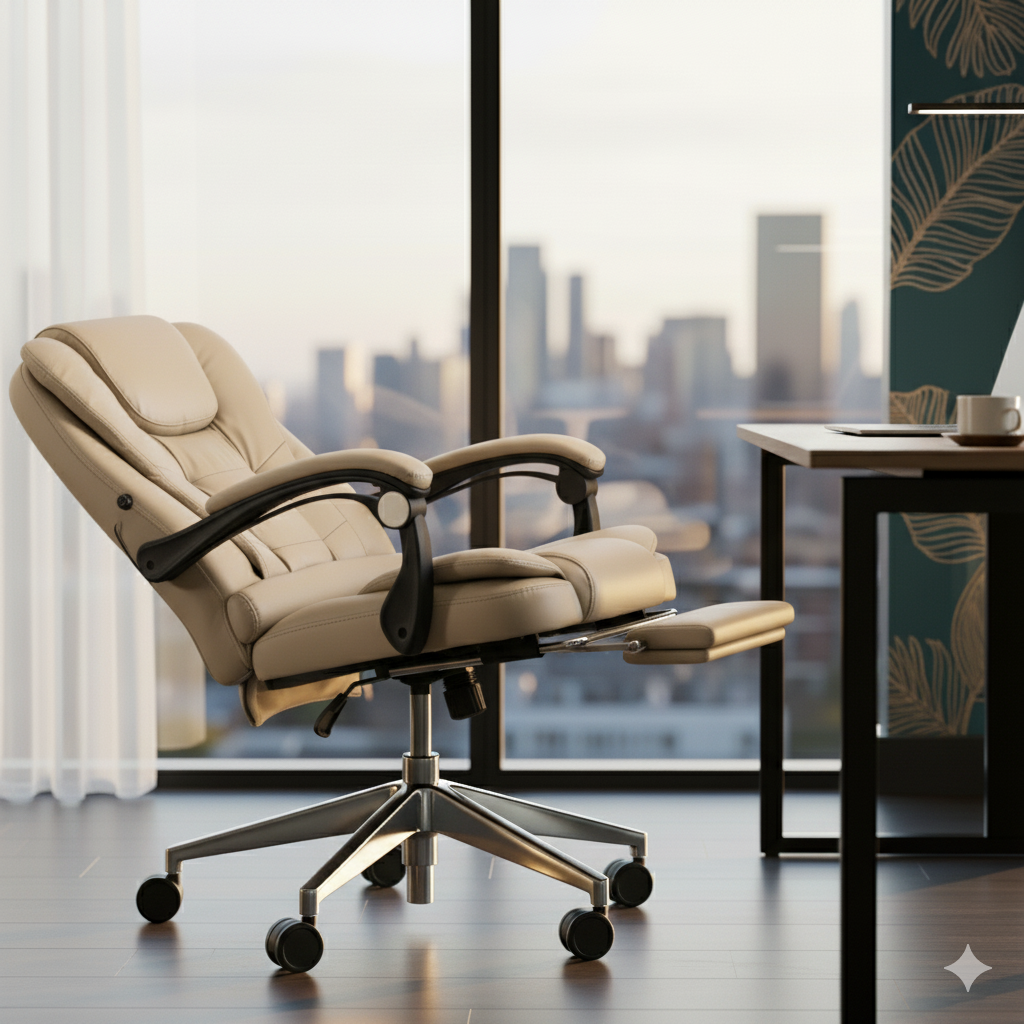 Silla de Escritorio Rey para oficina beige con fusion masajeadora-1