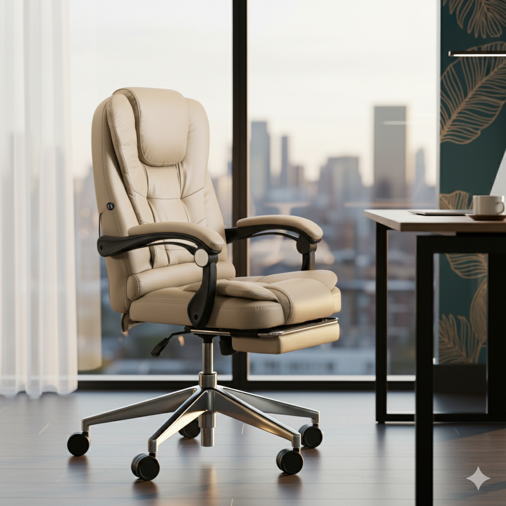 Silla de Escritorio Rey para oficina beige con fusion masajeadora-2