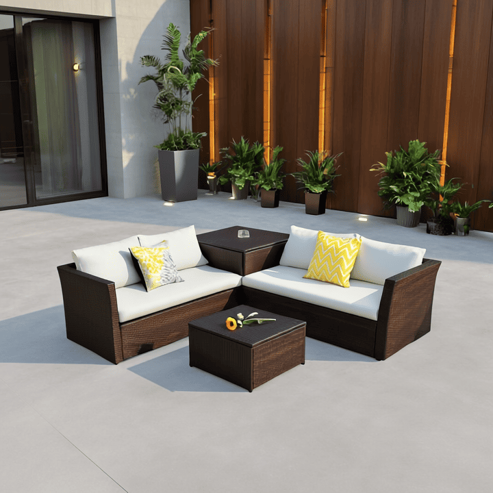 Juego Terraza Mesa De Exterio Con Sillones y Cojines De 4 Cuerpos-2