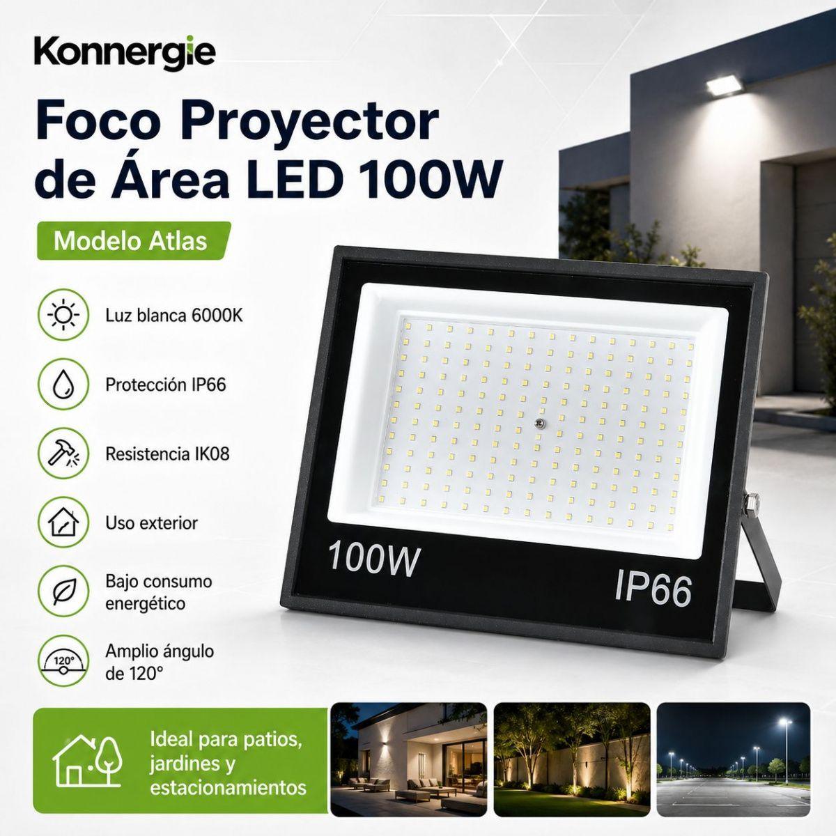 Foco Proyector De Área LED 100W 6000K Atlas IP66 IK08-6