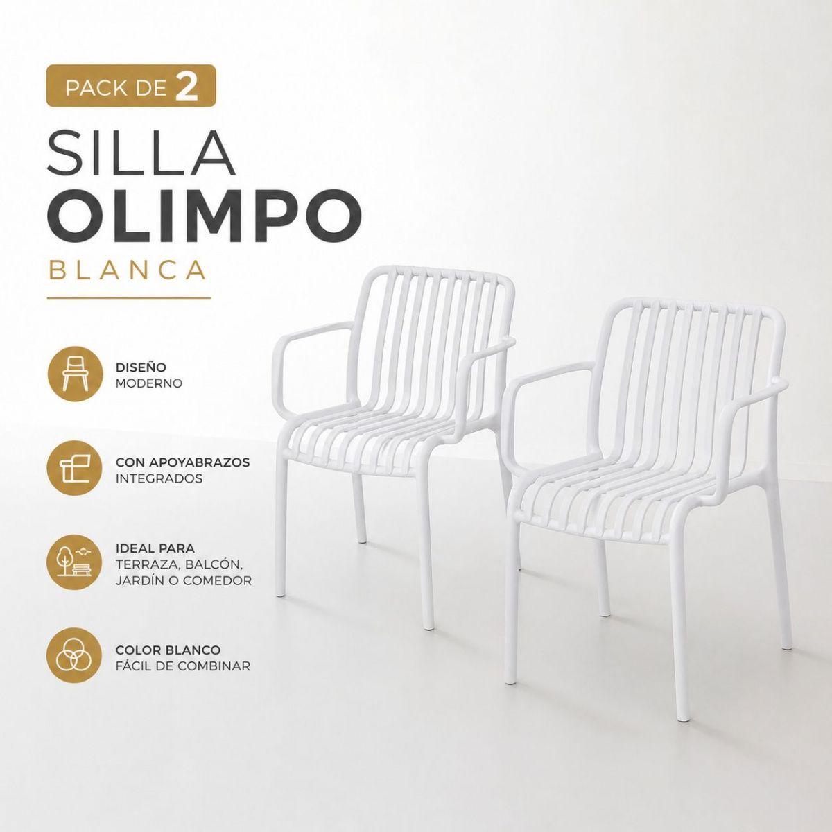 Set 2 Sillas Olimpo Blancas Diseño Moderno Para Exterior-2