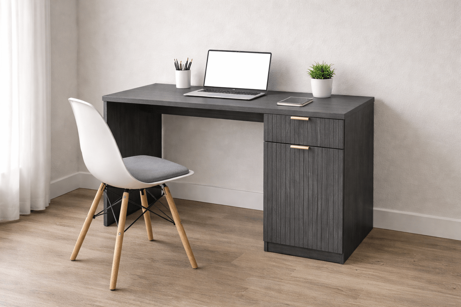 Escritorio Oficina 120x55x75 cm Gris Oscuro Con Cajonera Wave-4