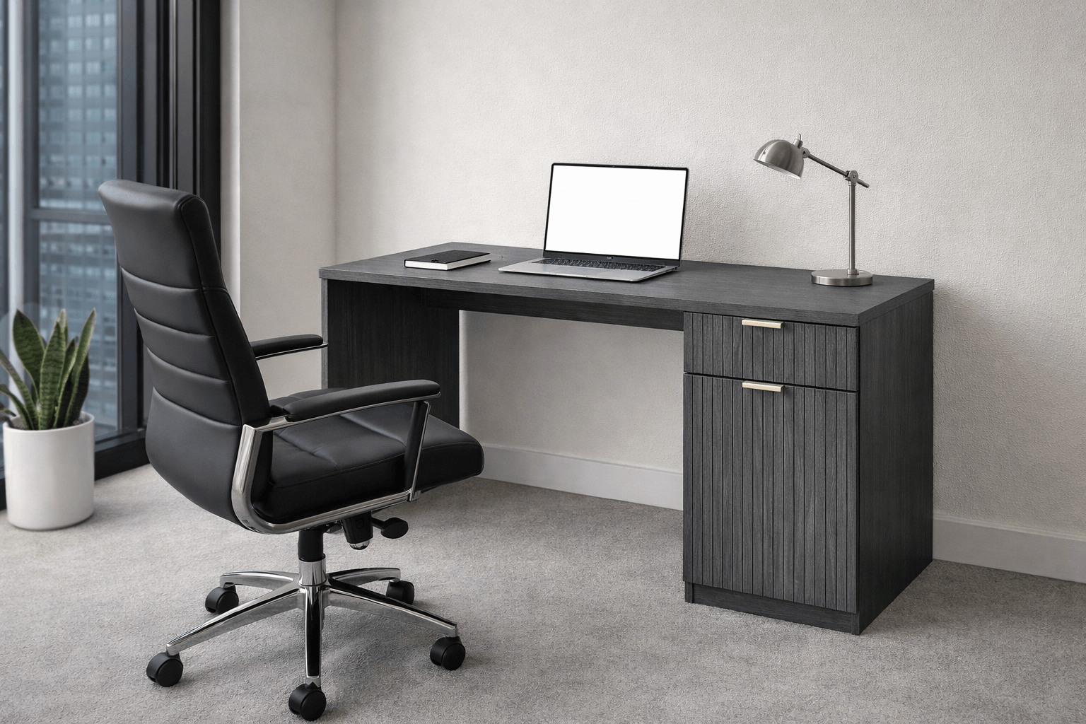 Escritorio Oficina 120x55x75 cm Gris Oscuro Con Cajonera Wave-7