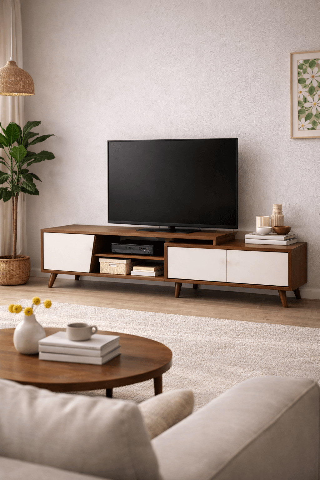 Rack TV Argos Extensible Nogal 200x30x43 cm Estilo Nórdico-3