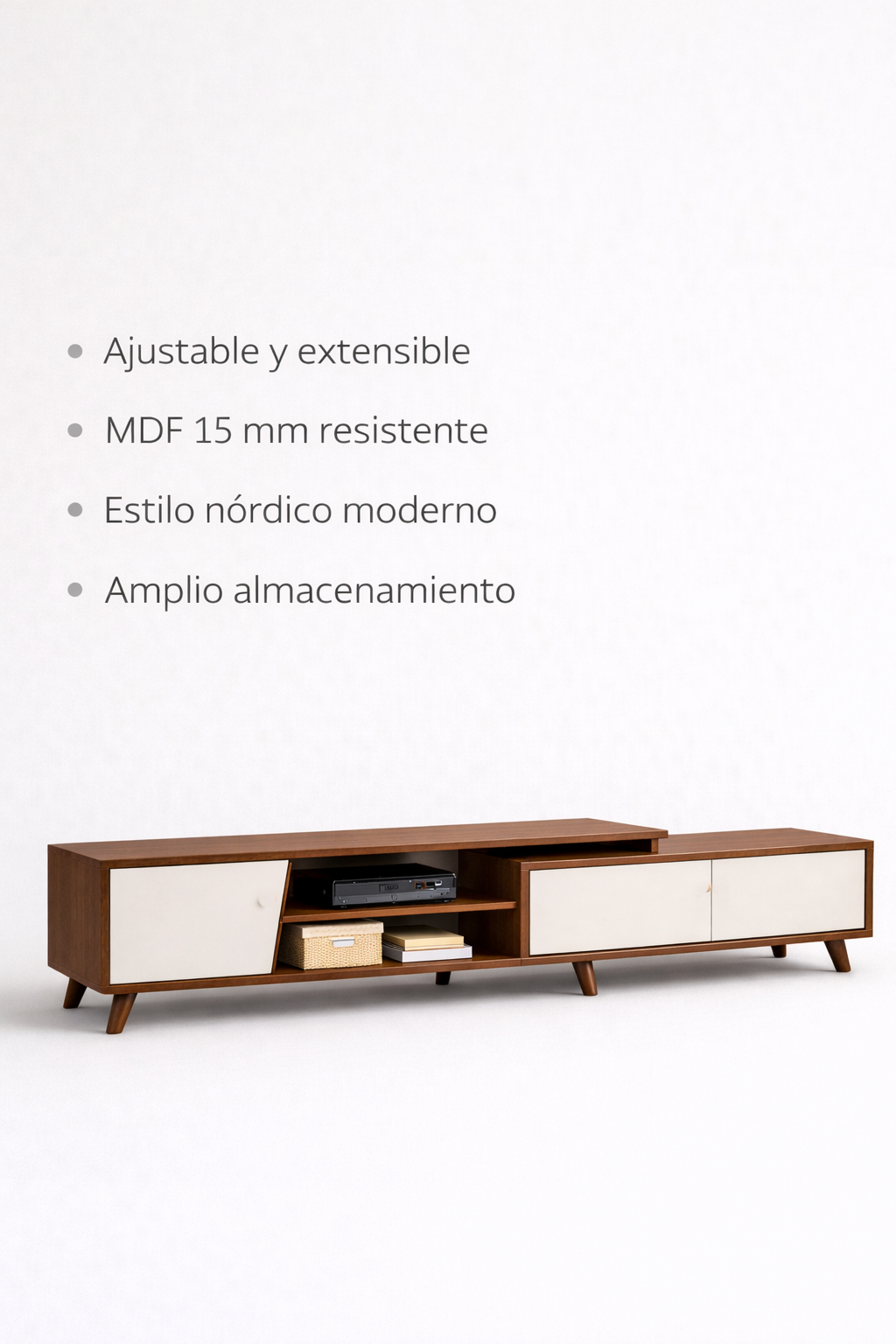 Rack TV Argos Extensible Nogal 200x30x43 cm Estilo Nórdico-7