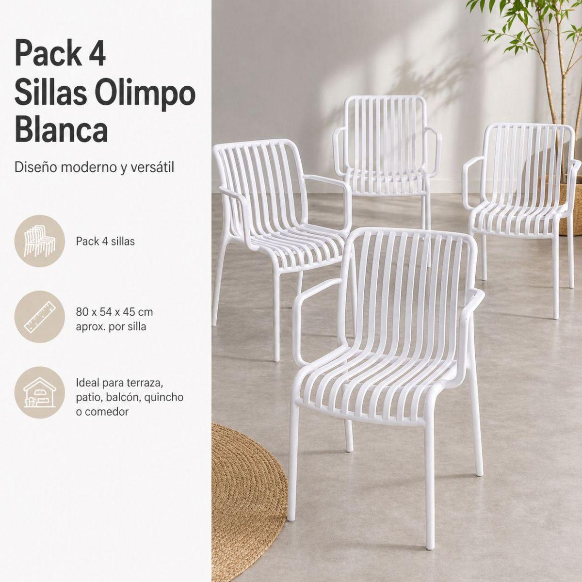 Set 4 Sillas Terraza Blancas Olimpo Diseño Abierto Moderno-3