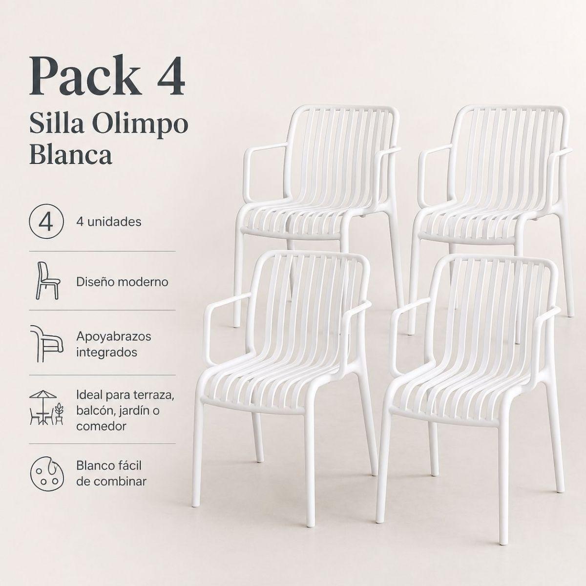 Set 4 Sillas Terraza Blancas Olimpo Diseño Abierto Moderno-4